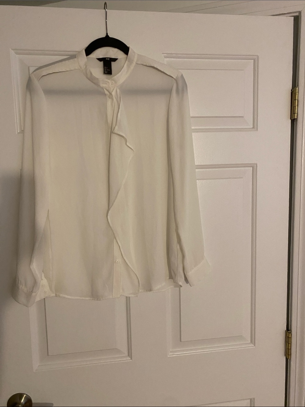 H&M White Ruffle-Front Button Down Blouse